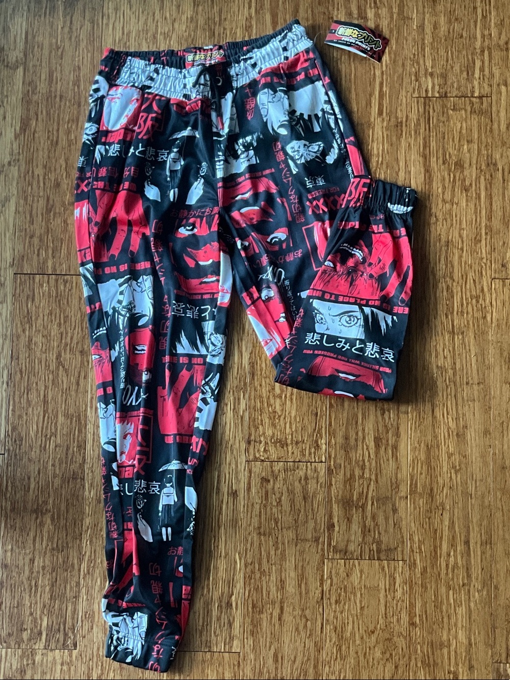 Anime Graphic Jogger Pants Black & Red